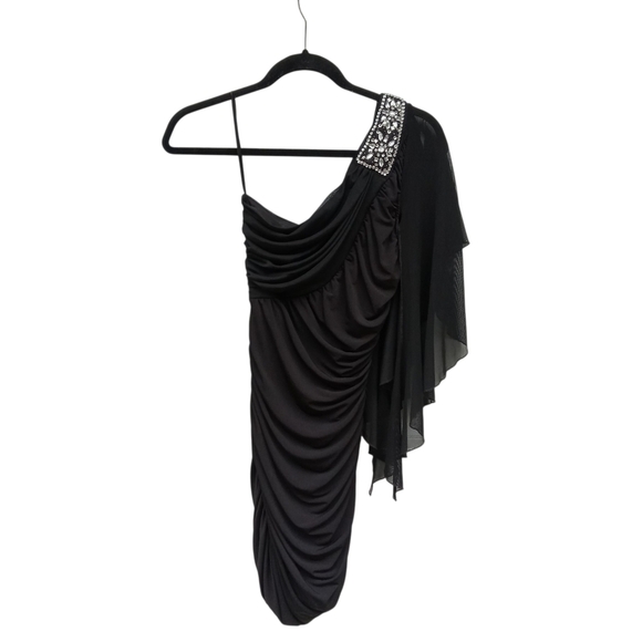 Deb Dresses & Skirts - Deb Dress Womens Small Black One Shoulder Rhinestone Accent Ruched Mini Sheer